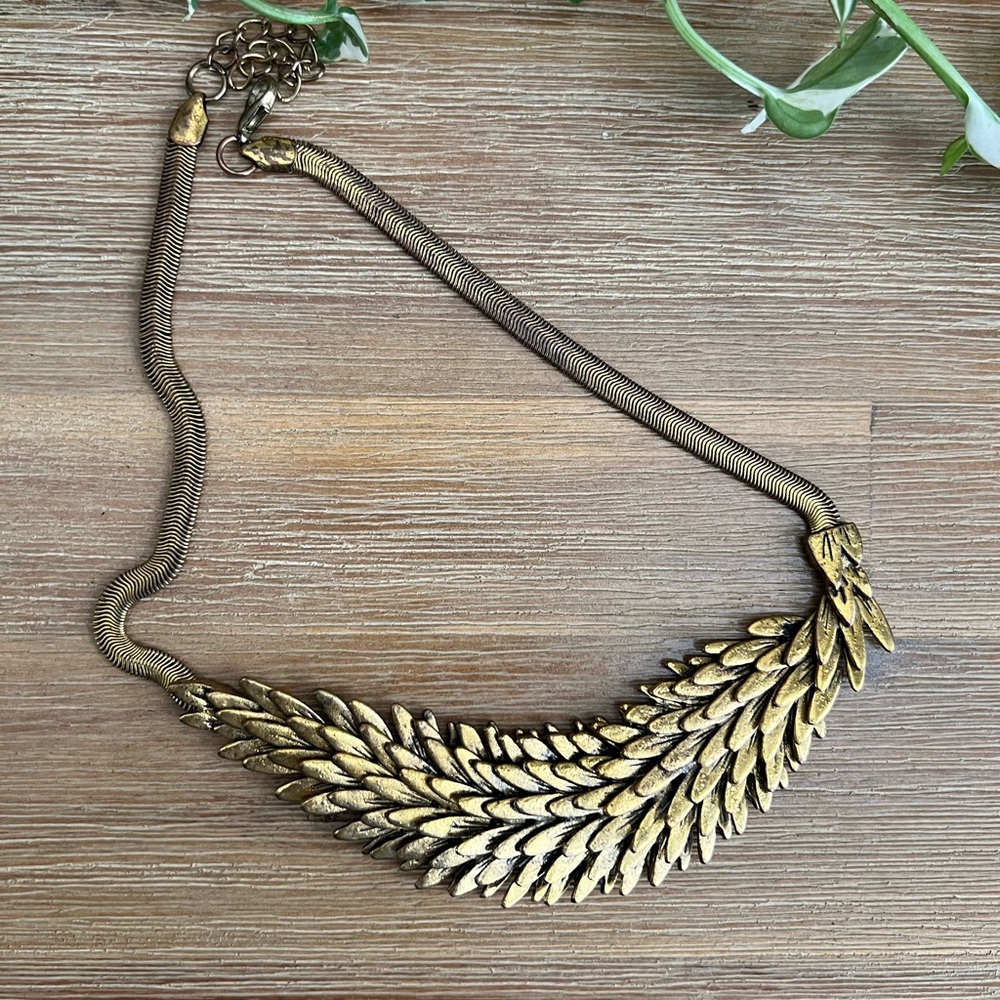 Gold Leaf Necklace with Intricate Design